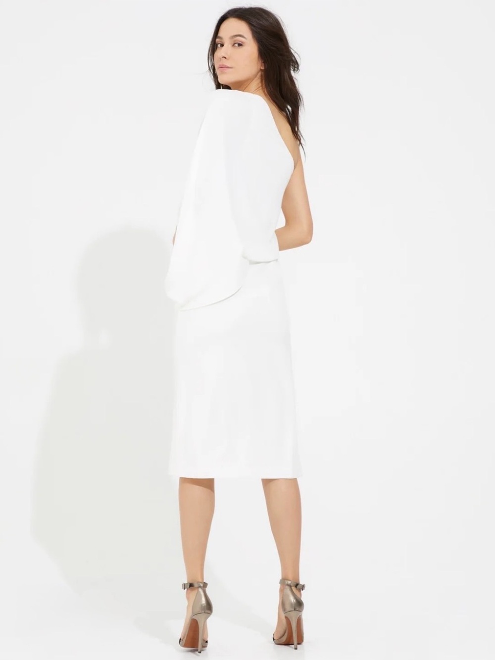 HALSTON HERITAGE Draped One-Shoulder Crepe Dress